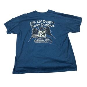 Harley-Davidson Blue White Graphic Tee Tallassee Dragon HD Motorcycle 2XL